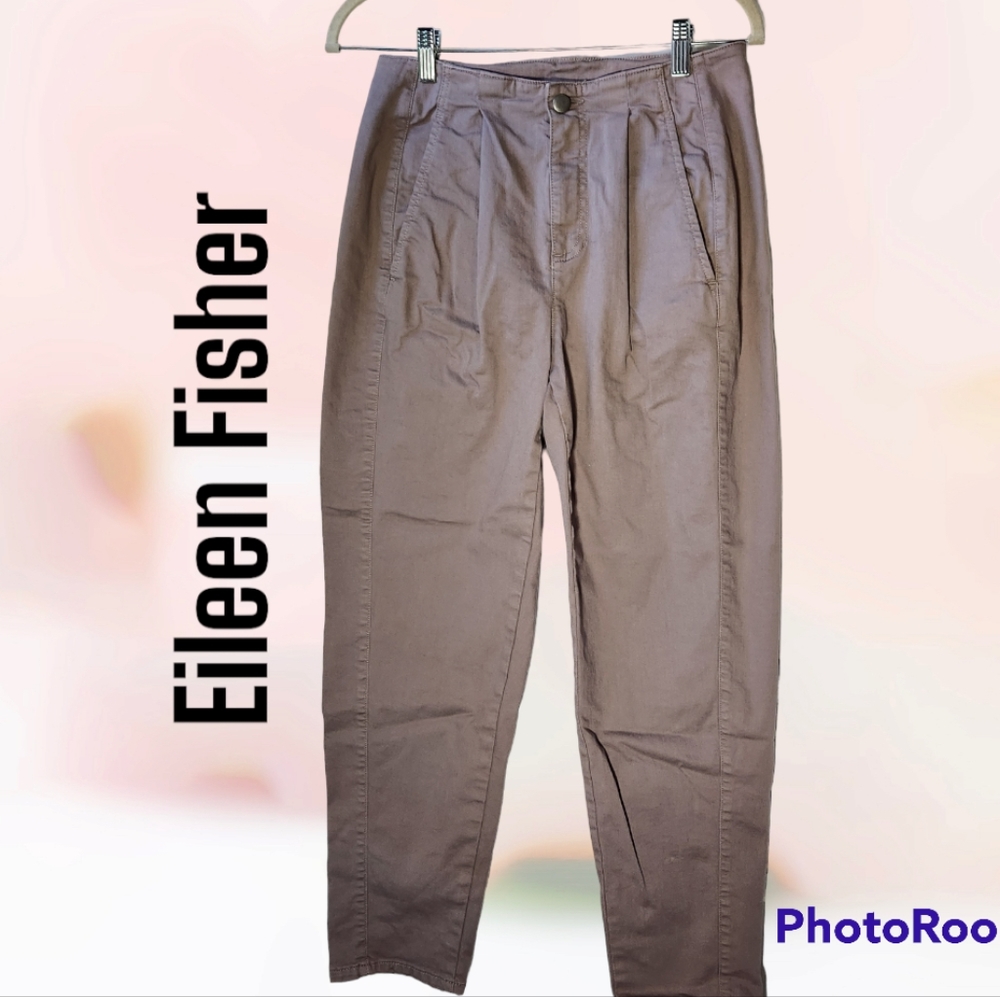 Eileen Fisher khaki front pleated tapered trouser pants women's size 4